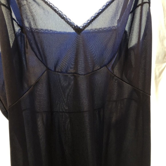 Vintage Vanity Fair Size 34 L Navy Blue Lace Trimmed Silky Satin Full Slip Dress - Picture 8 of 9